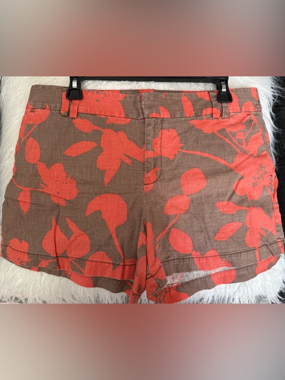 Ann Taylor LOFT 12 Brown Shorts with Coral-Orange Floral Print sz 12